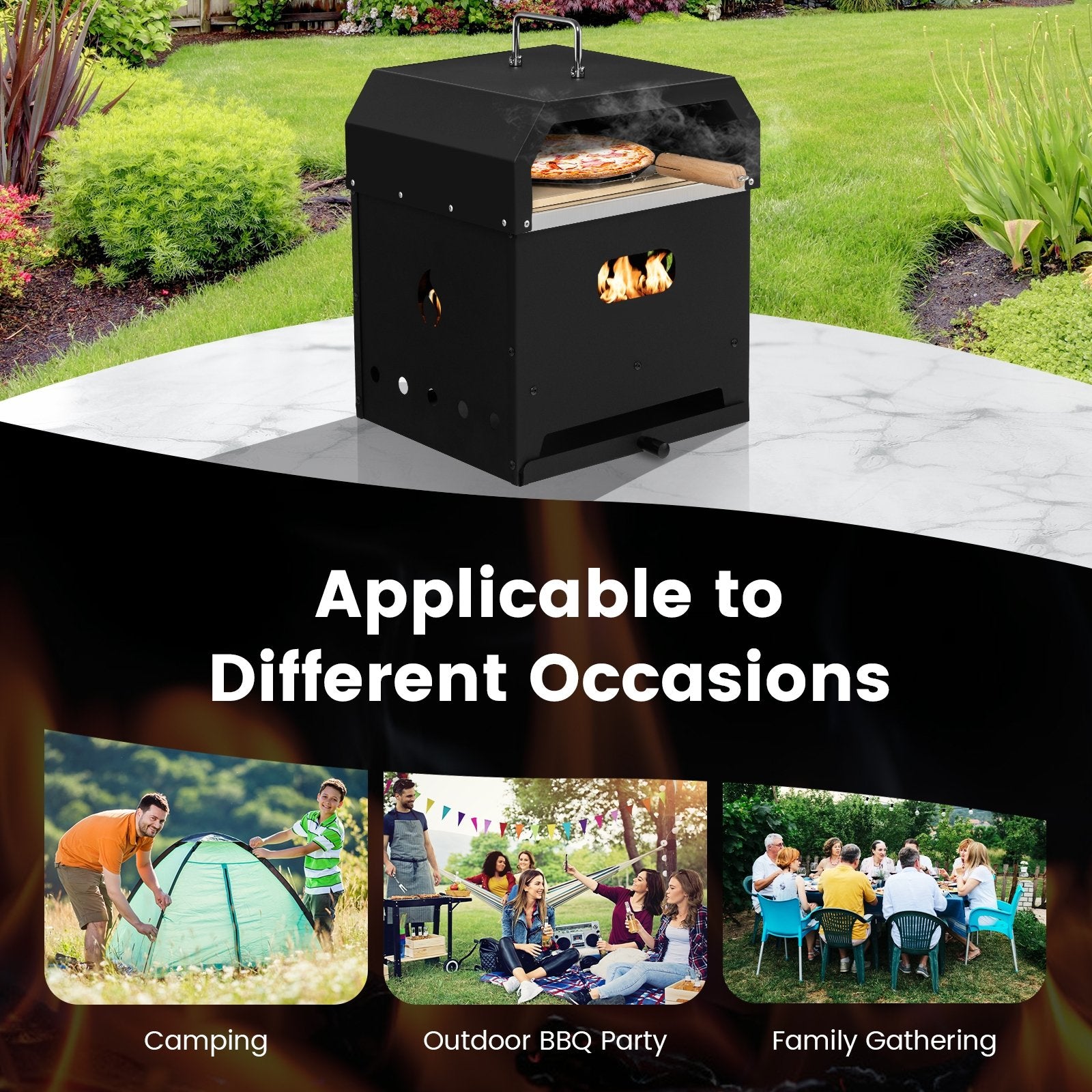 4-in-1 Outdoor Portable Pizza Oven with 12 Inch Pizza Stone, Black Outdoor Grills   at Gallery Canada