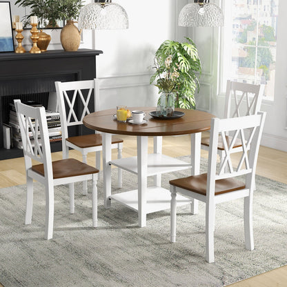 5 Piece Round Kitchen Dining Set with Drop Leaf Table Top, Walnut & White Dining Room Sets   at Gallery Canada