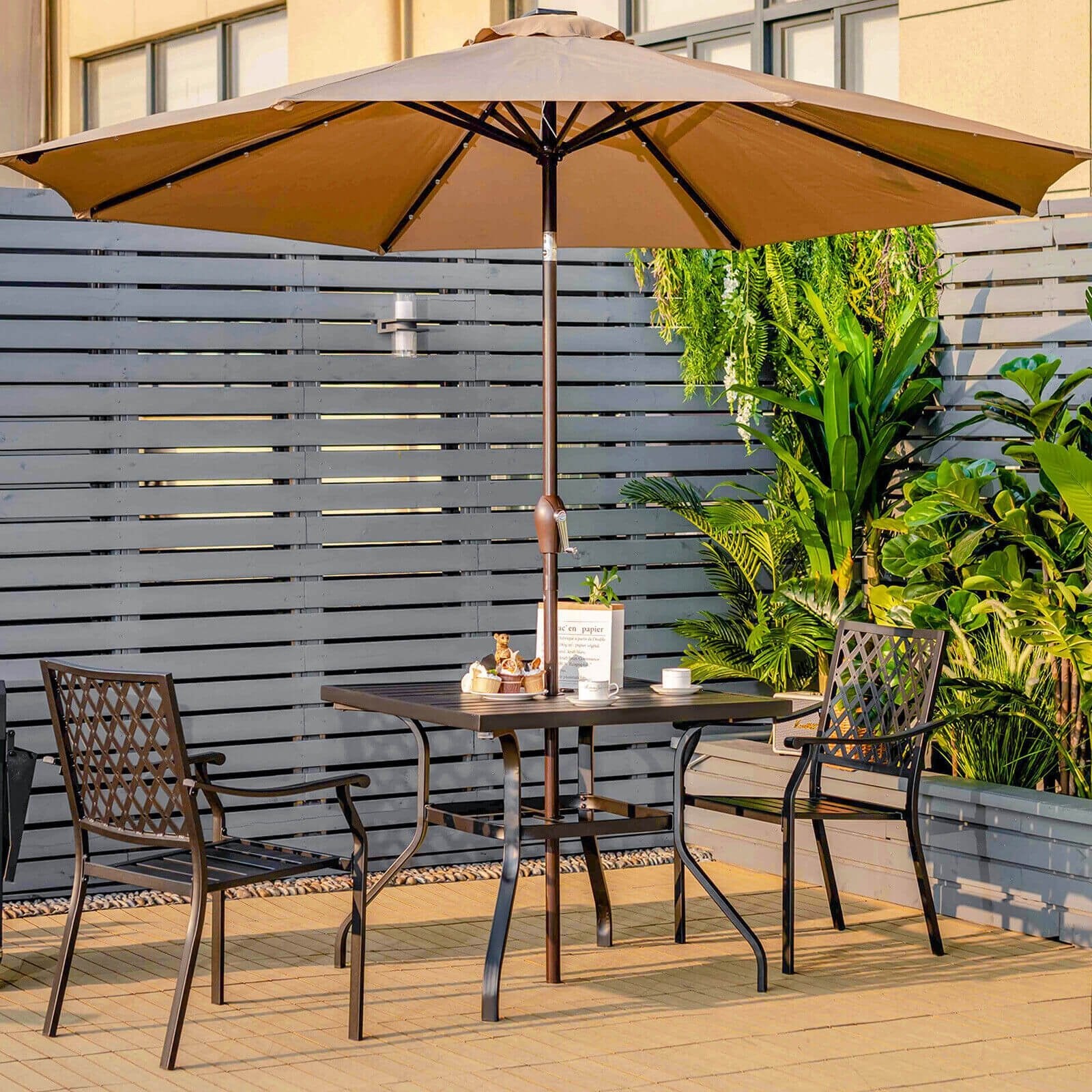 37 Inch Square Patio Dining Table with Umbrella Pole Hole, Black Patio Dining Tables   at Gallery Canada