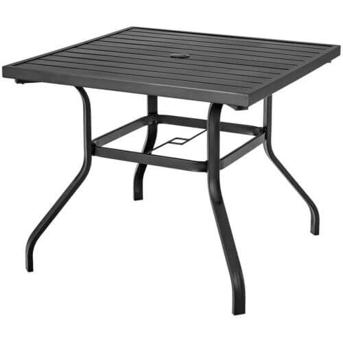 37 Inch Square Patio Dining Table with Umbrella Pole Hole, Black Patio Dining Tables   at Gallery Canada