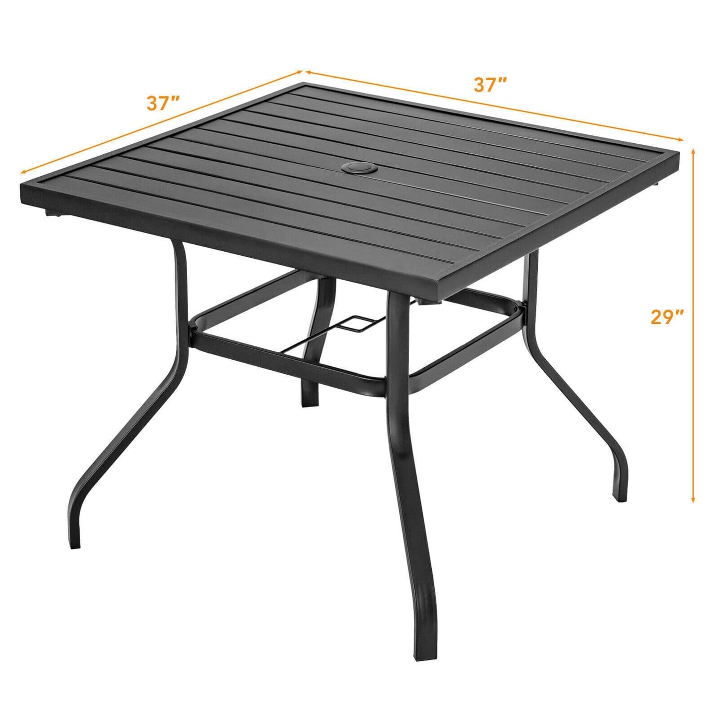 37 Inch Square Patio Dining Table with Umbrella Pole Hole, Black Patio Dining Tables   at Gallery Canada