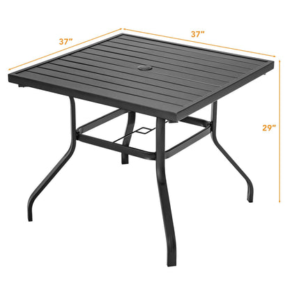 37 Inch Square Patio Dining Table with Umbrella Pole Hole, Black Patio Dining Tables   at Gallery Canada