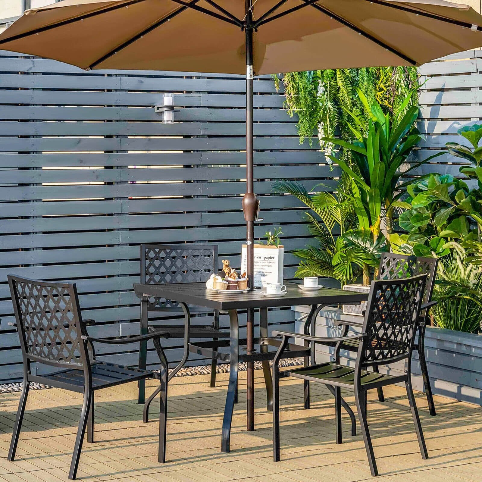 37 Inch Square Patio Dining Table with Umbrella Pole Hole, Black Patio Dining Tables   at Gallery Canada