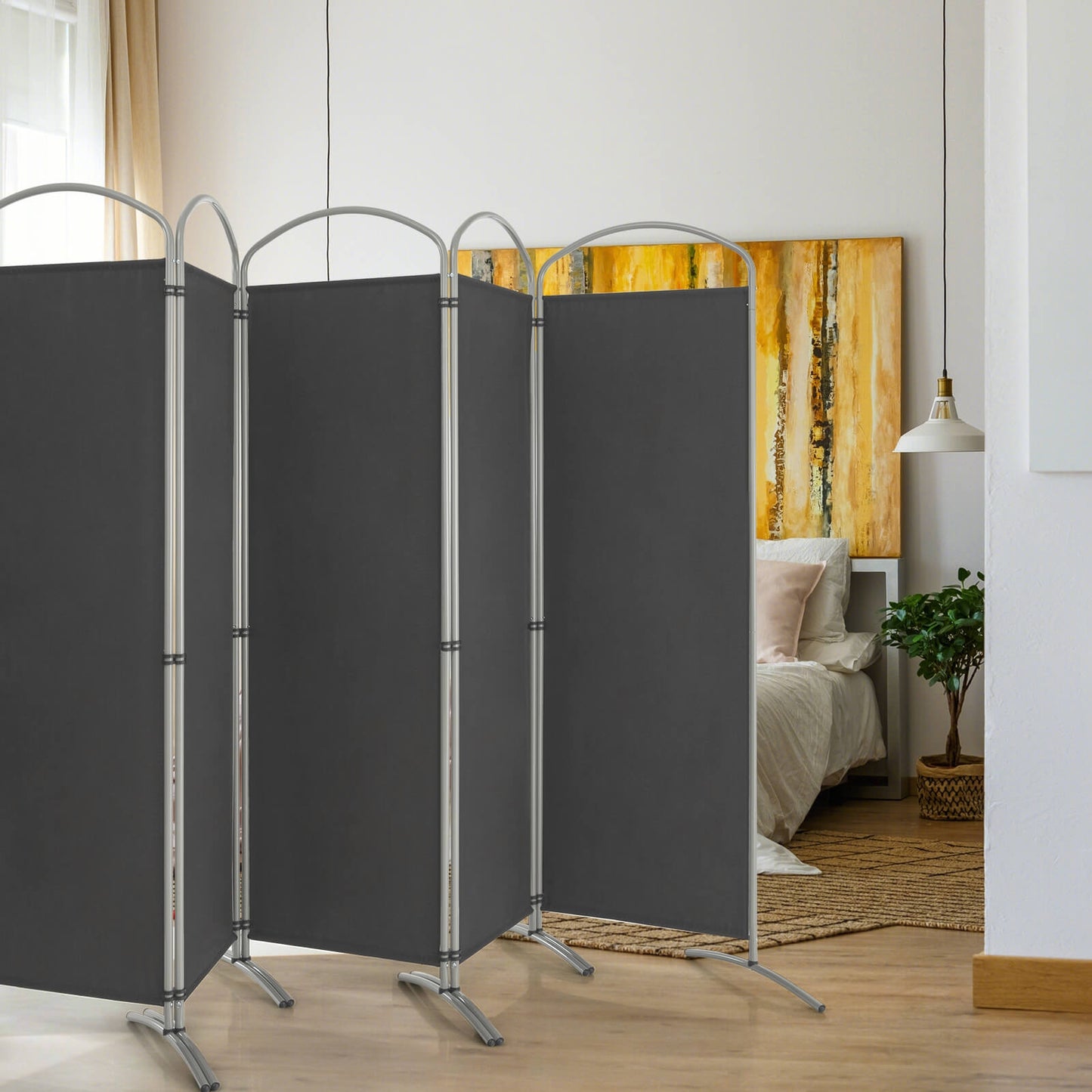 6 Feet 6-Panels Freestanding Folding Privacy Screen, Gray Room Dividers   at Gallery Canada