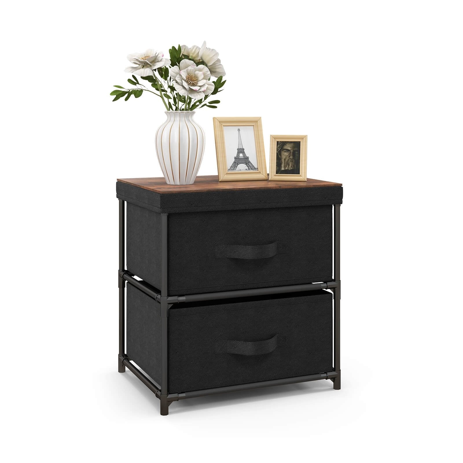 2-Drawer Nightstand with Removable Fabric Bins and Pull Handles, Black Nightstands Black at Gallery Canada