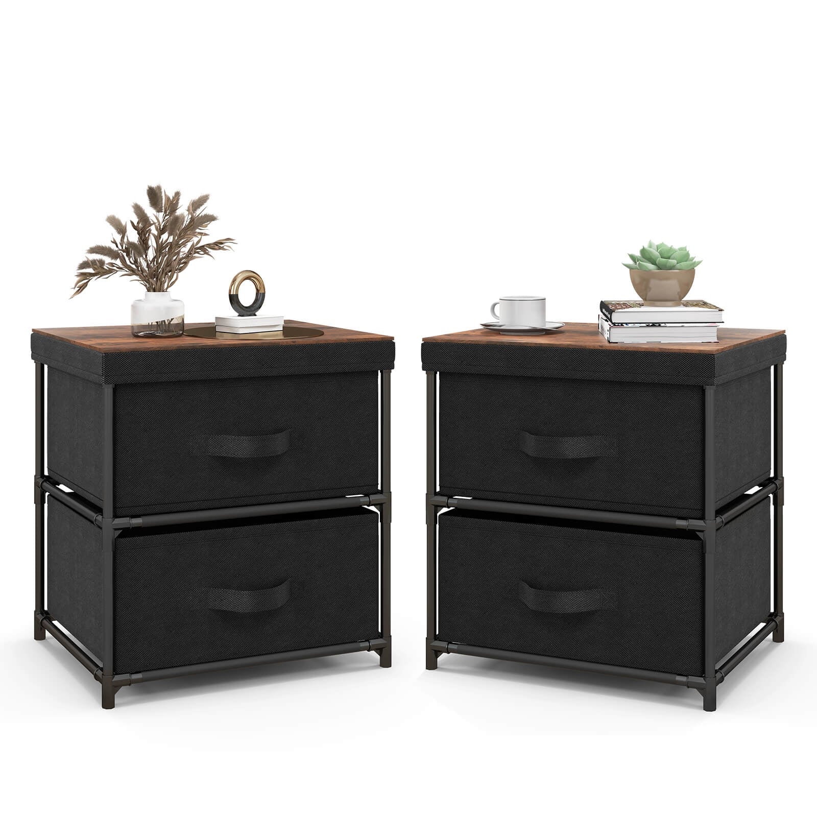 2-Drawer Nightstand with Removable Fabric Bins and Pull Handles, Black Nightstands at Gallery Canada