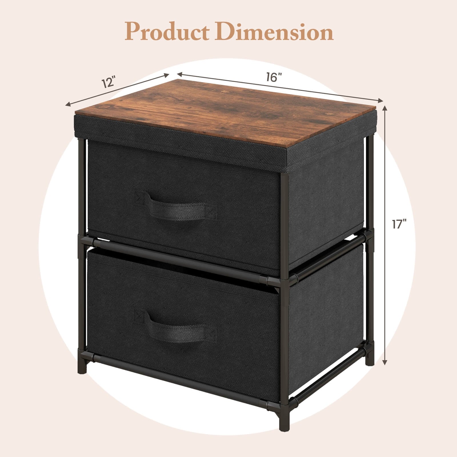 2-Drawer Nightstand with Removable Fabric Bins and Pull Handles, Black Nightstands at Gallery Canada