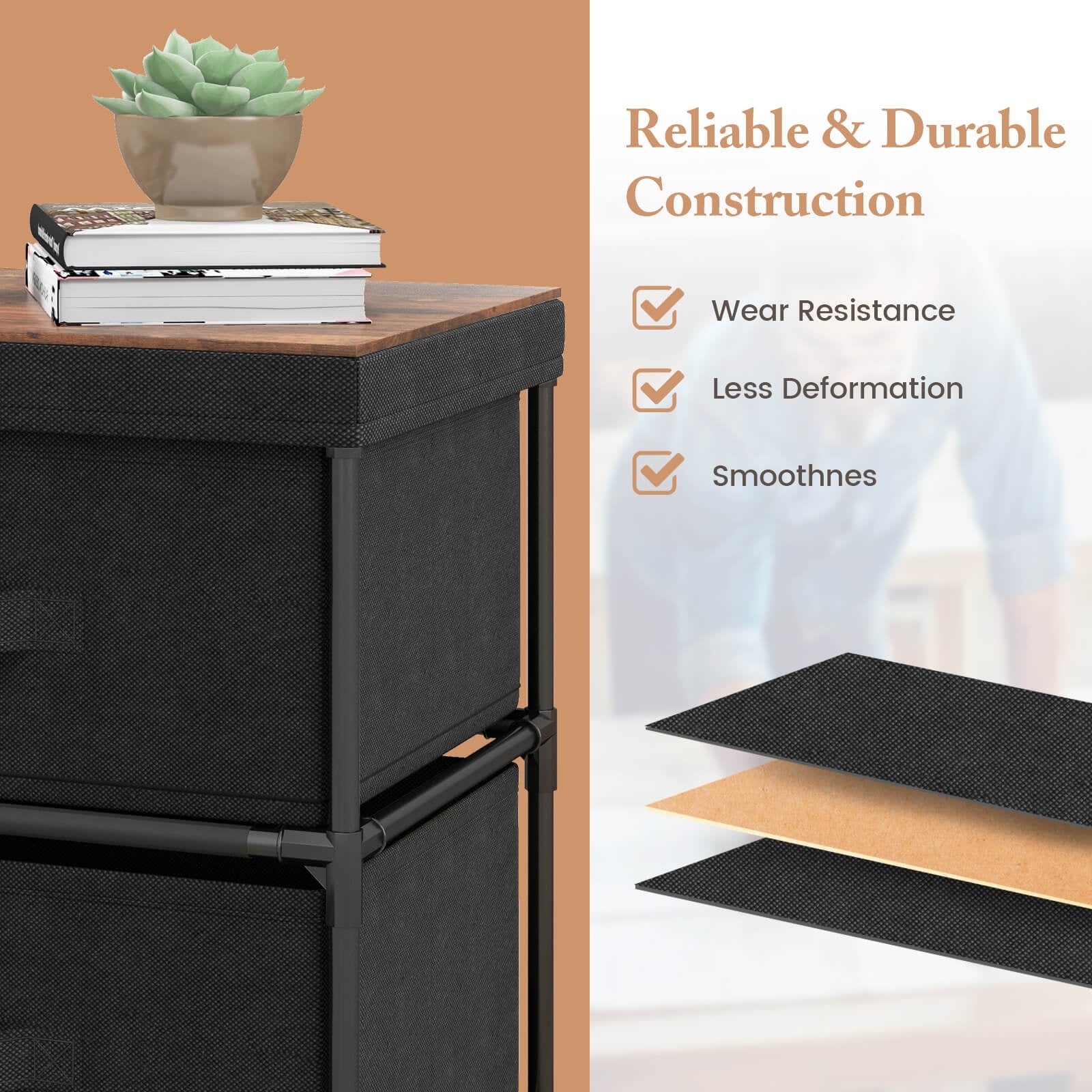 2-Drawer Nightstand with Removable Fabric Bins and Pull Handles, Black Nightstands at Gallery Canada