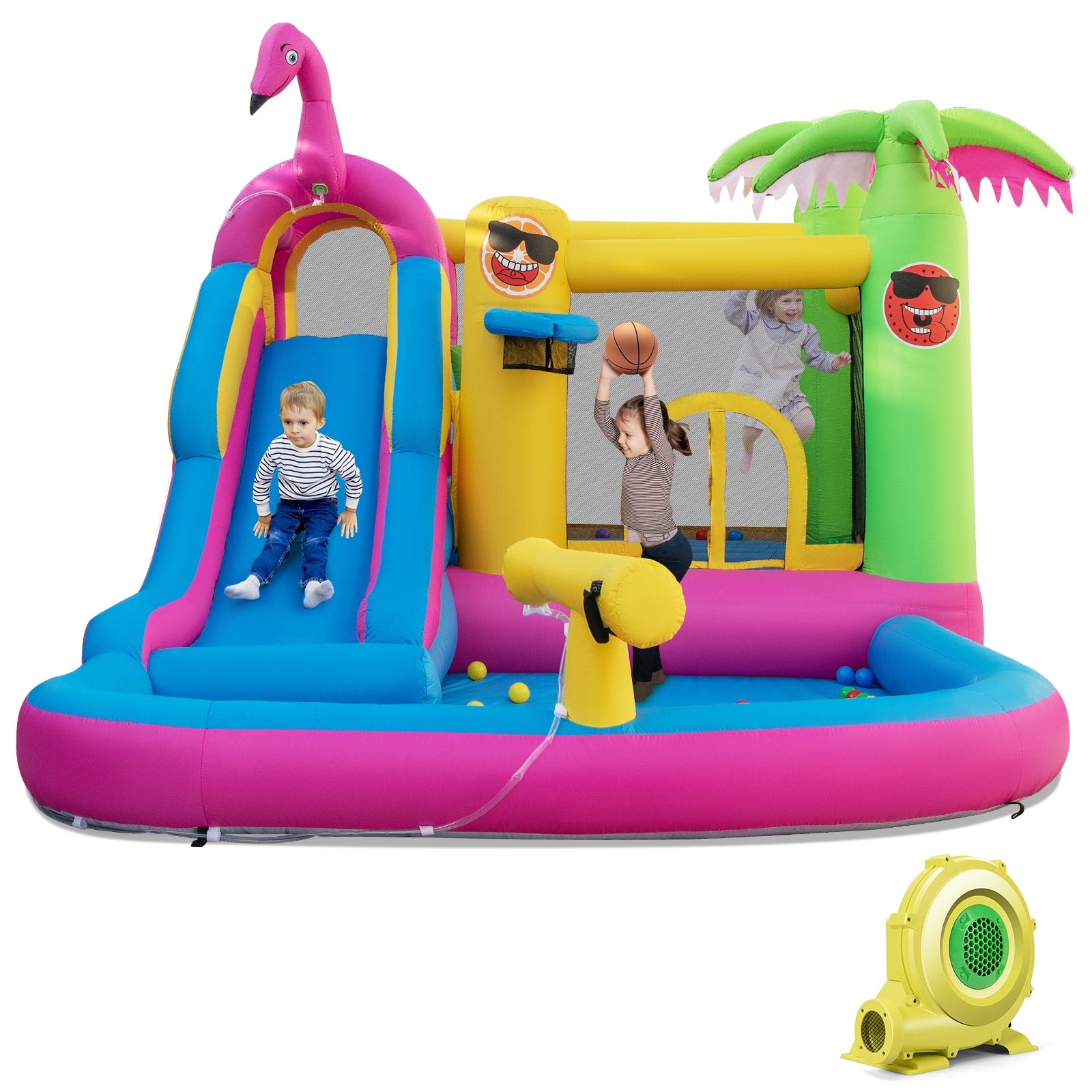 Inflatable Bounce Castle with Long Water Slide and 735W Blower, Multicolor Bounce House at Gallery Canada