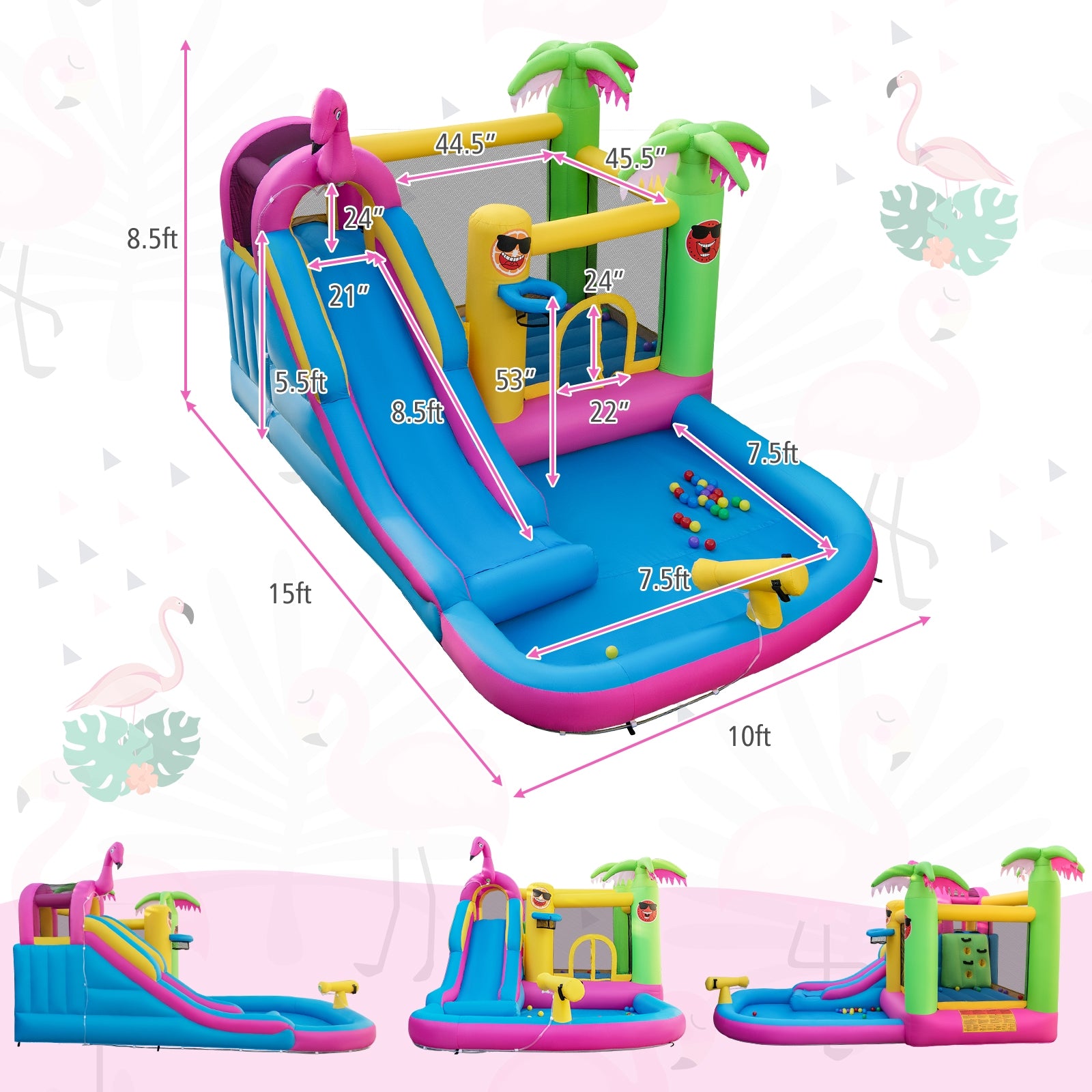 Inflatable Bounce Castle with Long Water Slide and 735W Blower, Multicolor Bounce House at Gallery Canada