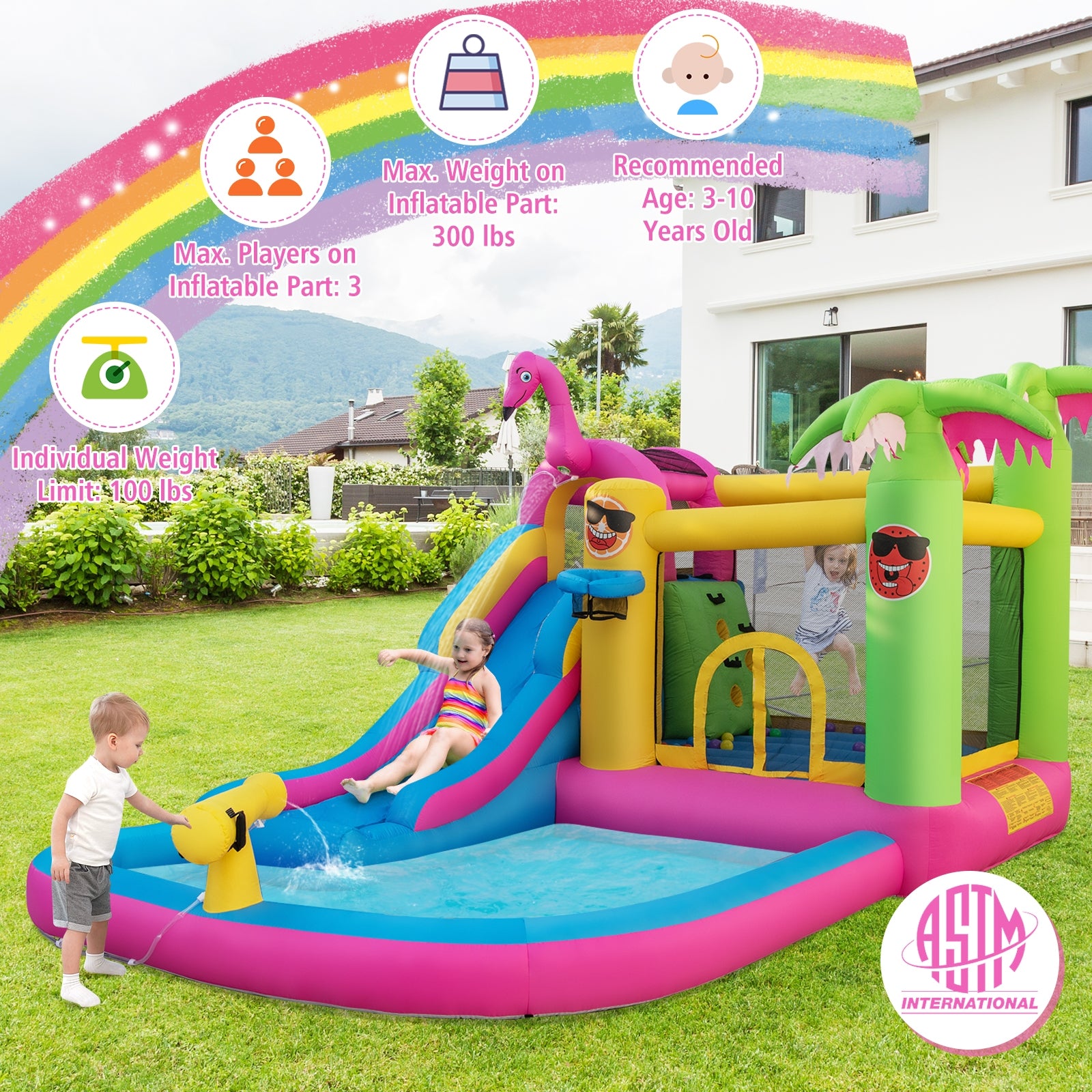 Inflatable Bounce Castle with Long Water Slide and 735W Blower, Multicolor Bounce House at Gallery Canada
