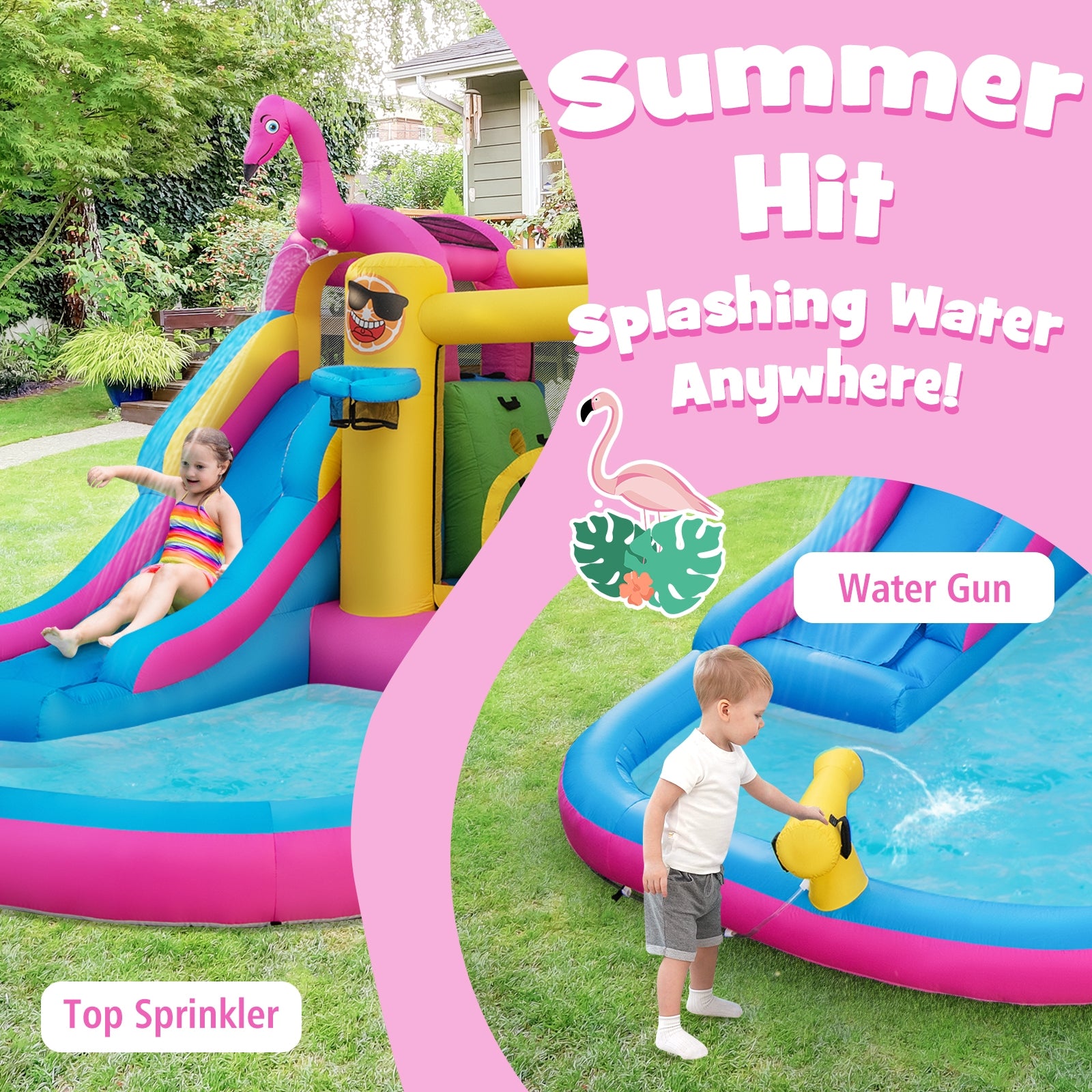 Inflatable Bounce Castle with Long Water Slide and 735W Blower, Multicolor Bounce House at Gallery Canada