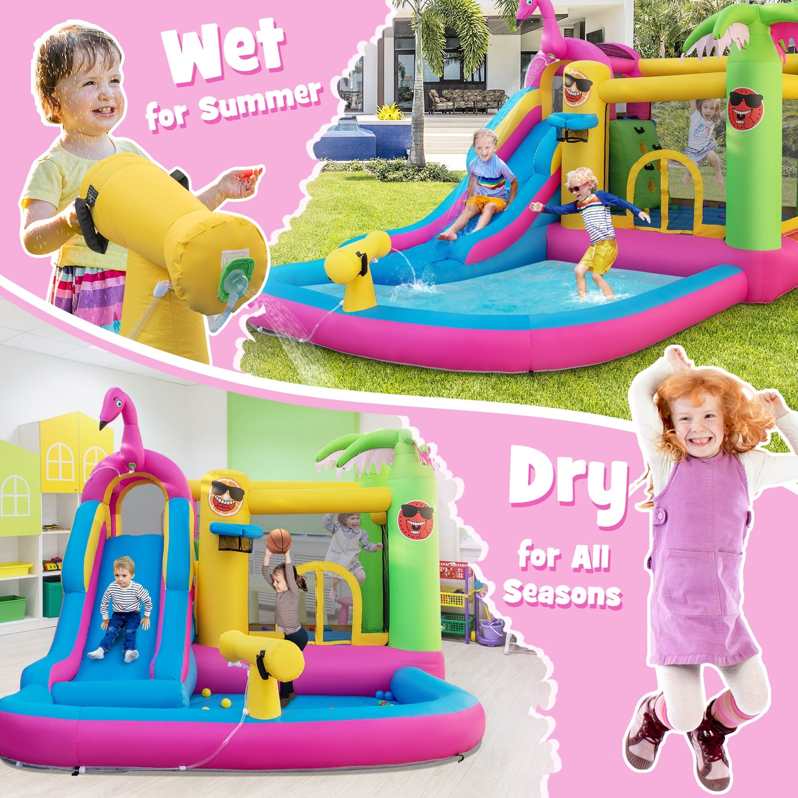 Inflatable Bounce Castle with Long Water Slide and 735W Blower, Multicolor Bounce House at Gallery Canada