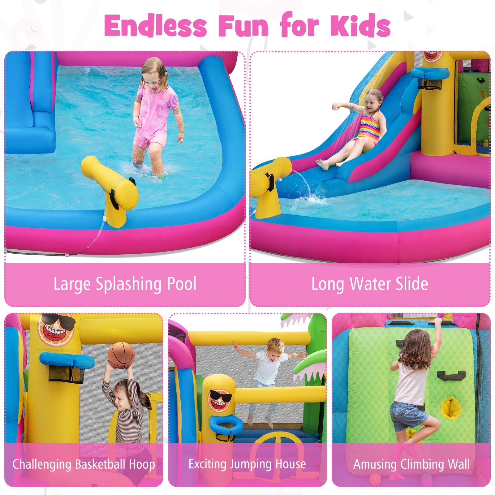 Inflatable Bounce Castle with Long Water Slide and 735W Blower, Multicolor Bounce House at Gallery Canada