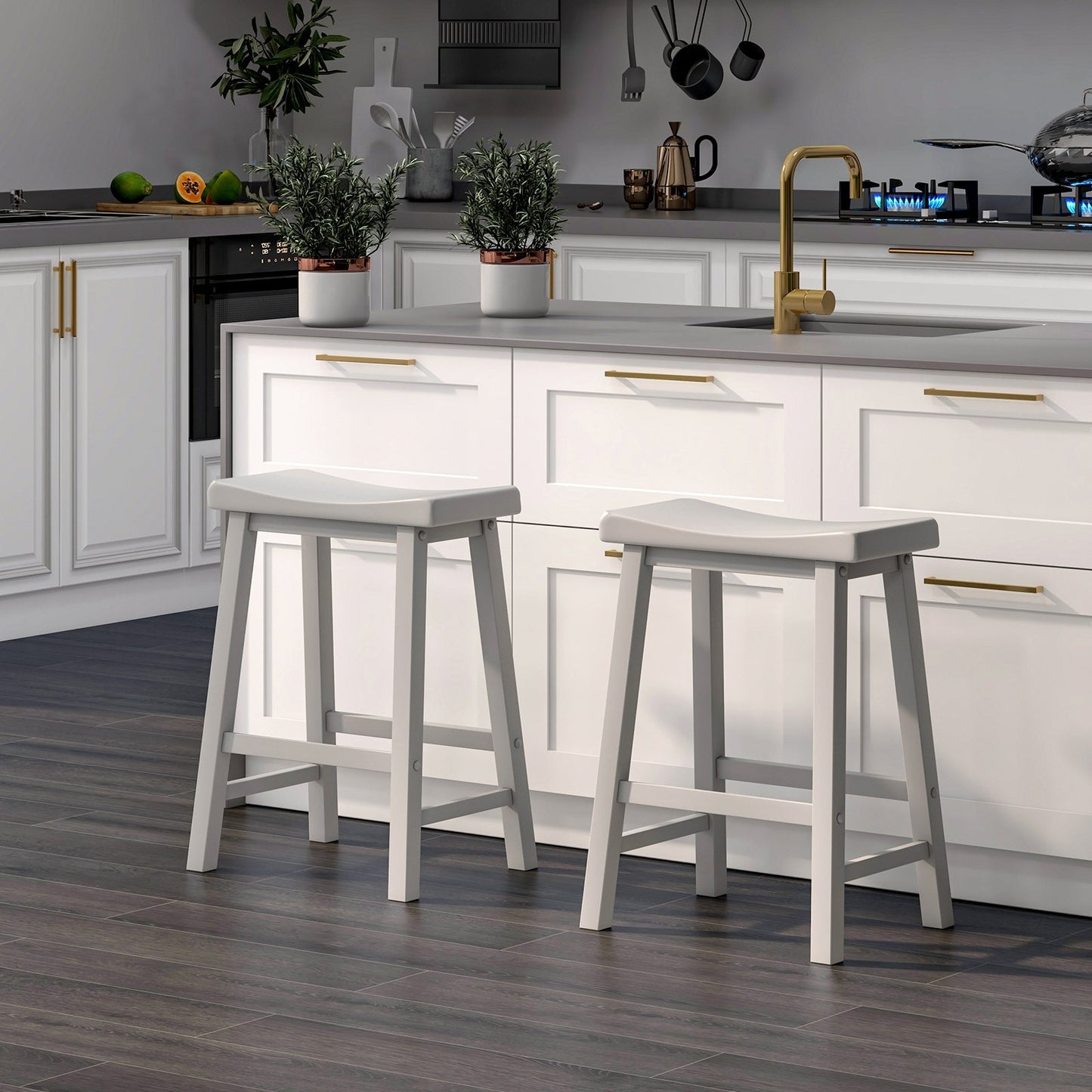 Set of 2 24 Inch Counter Height Stools with Solid Wood Legs, Gray Bar Stools   at Gallery Canada