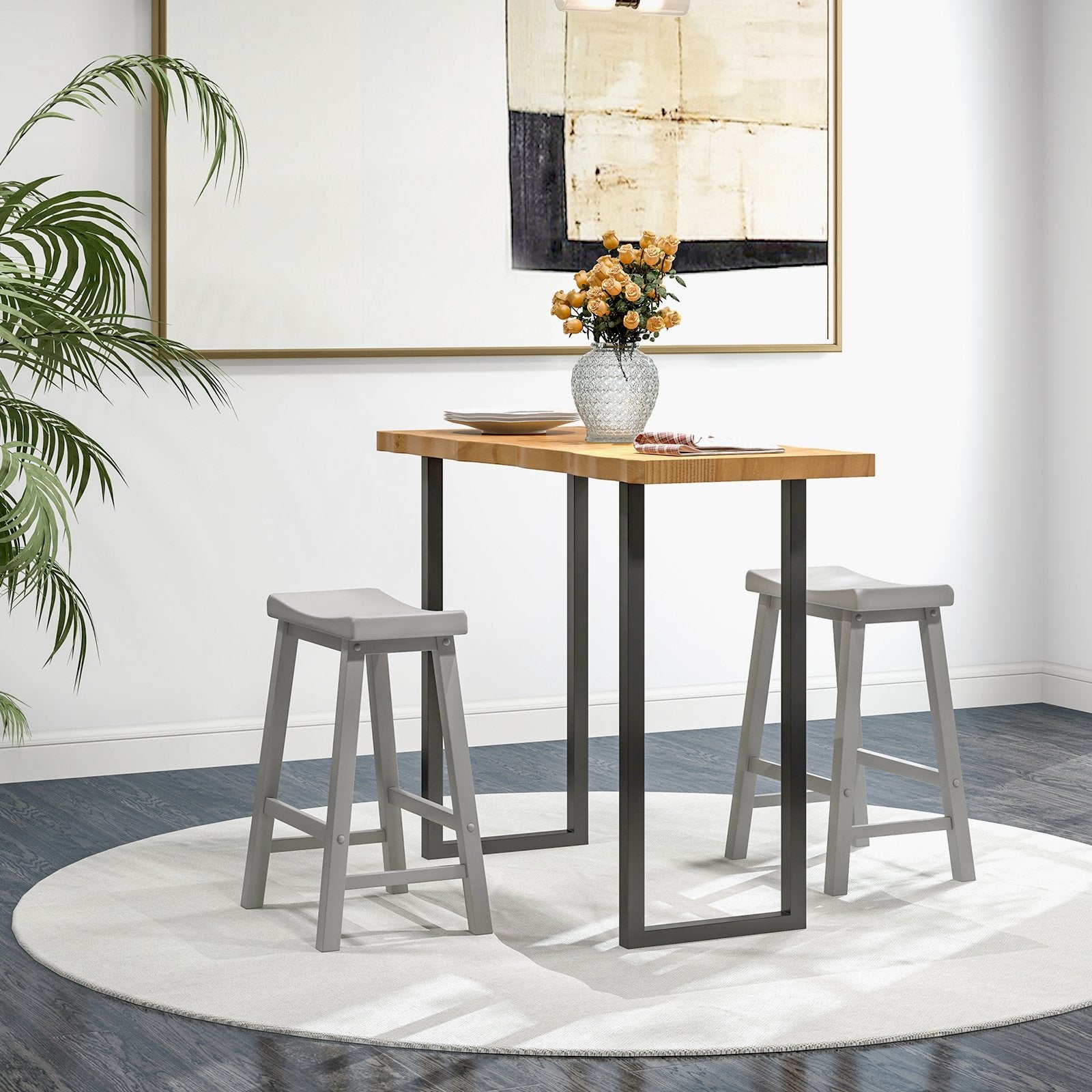 Set of 2 24 Inch Counter Height Stools with Solid Wood Legs, Gray Bar Stools   at Gallery Canada