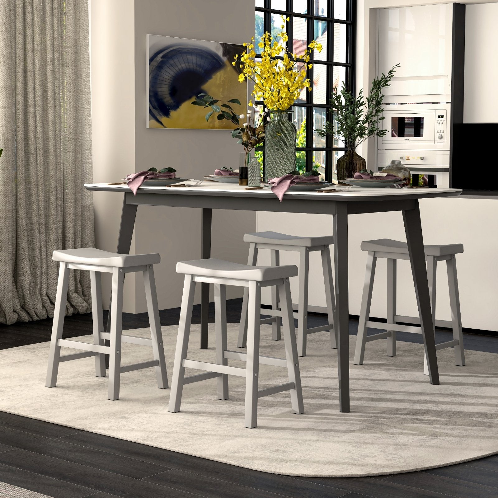 Set of 2 24 Inch Counter Height Stools with Solid Wood Legs, Gray Bar Stools   at Gallery Canada