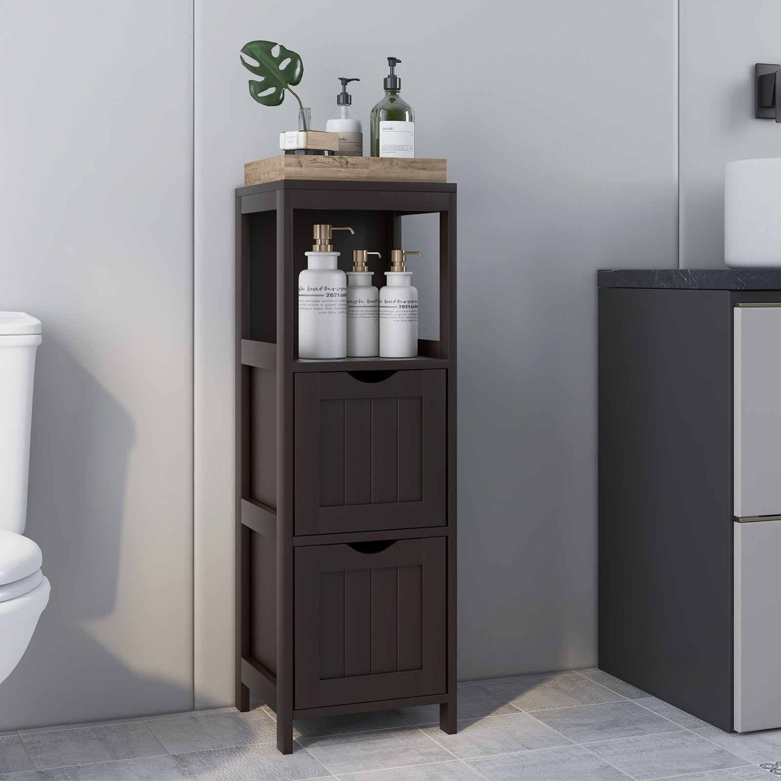 Wooden Bathroom Floor Cabinet with Removable Drawers, Brown Floor Cabinets   at Gallery Canada