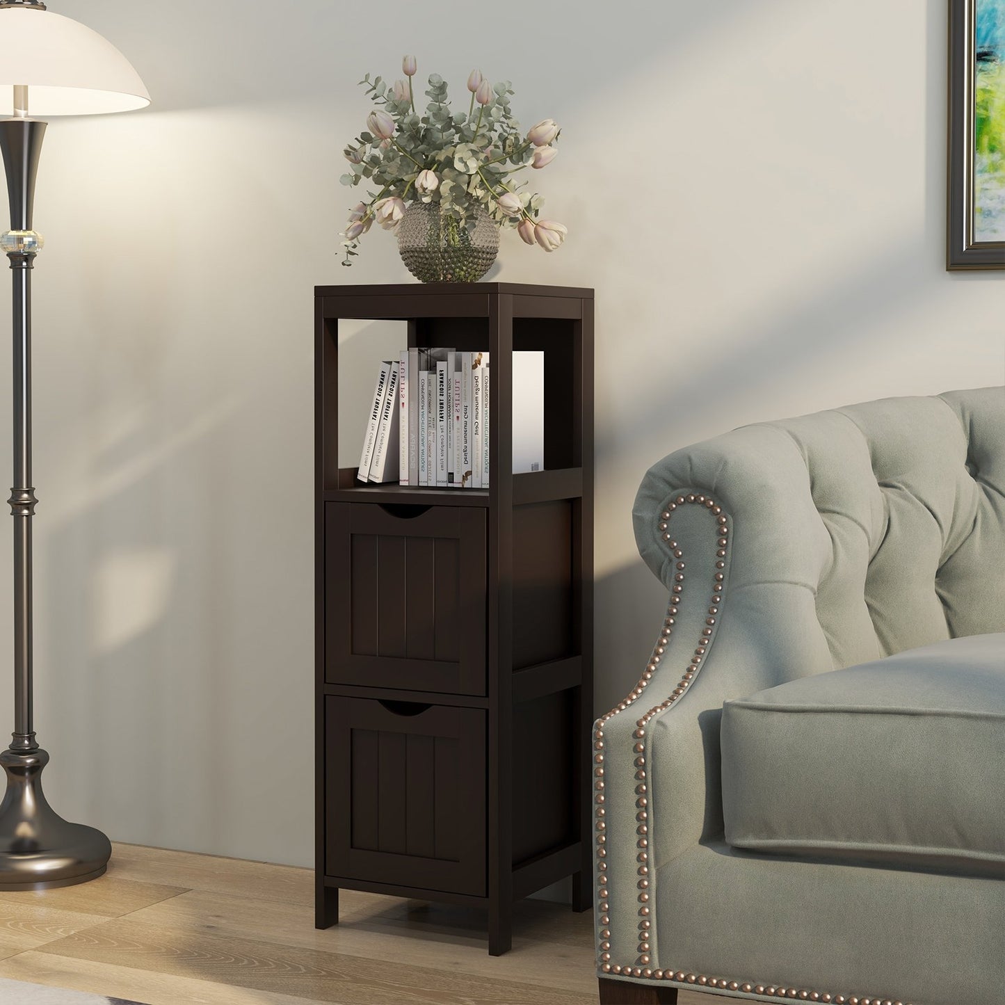 Wooden Bathroom Floor Cabinet with Removable Drawers, Brown Floor Cabinets   at Gallery Canada