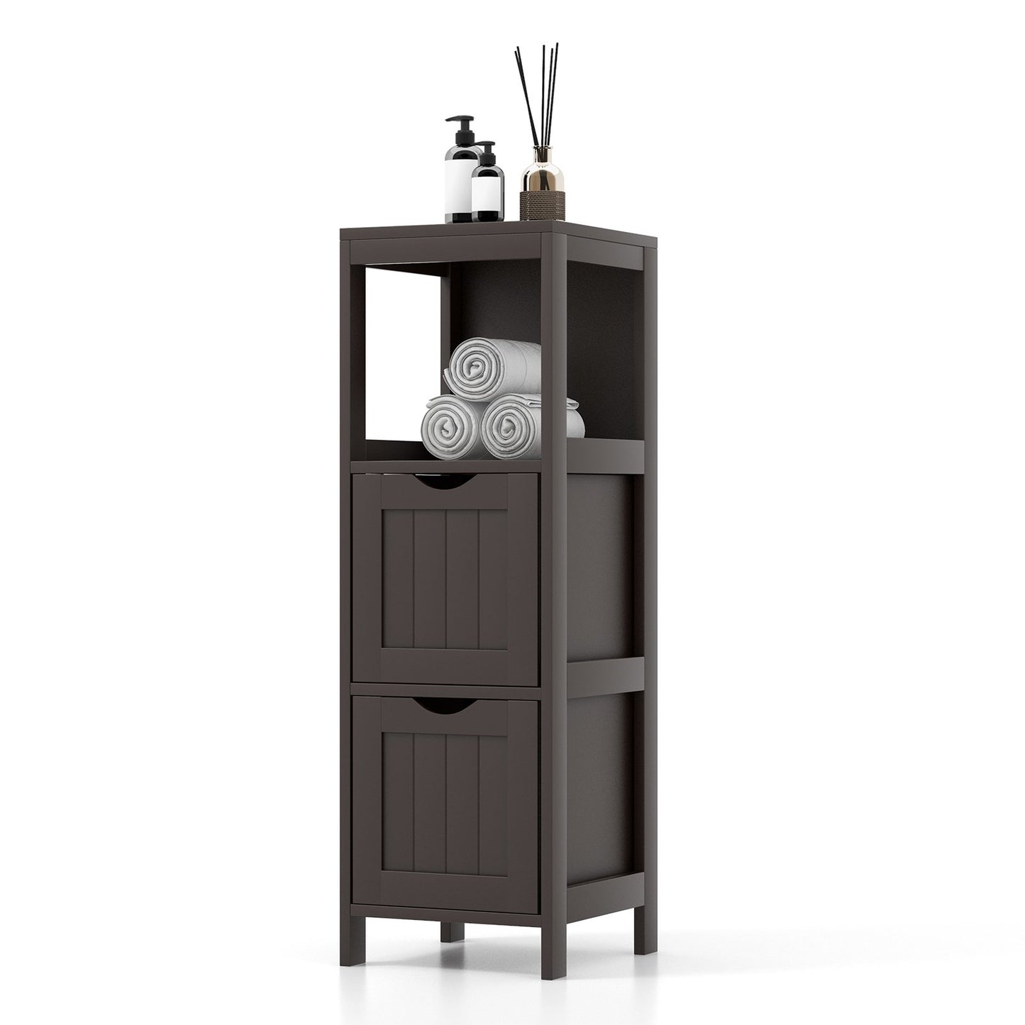 Wooden Bathroom Floor Cabinet with Removable Drawers, Brown Floor Cabinets   at Gallery Canada