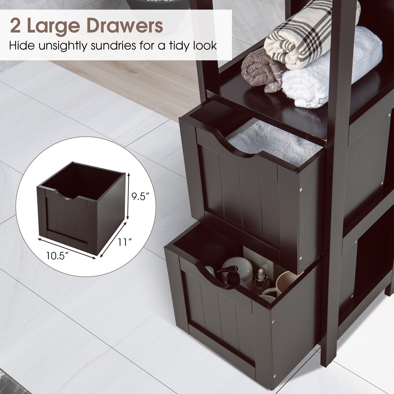 Wooden Bathroom Floor Cabinet with Removable Drawers, Brown Floor Cabinets   at Gallery Canada