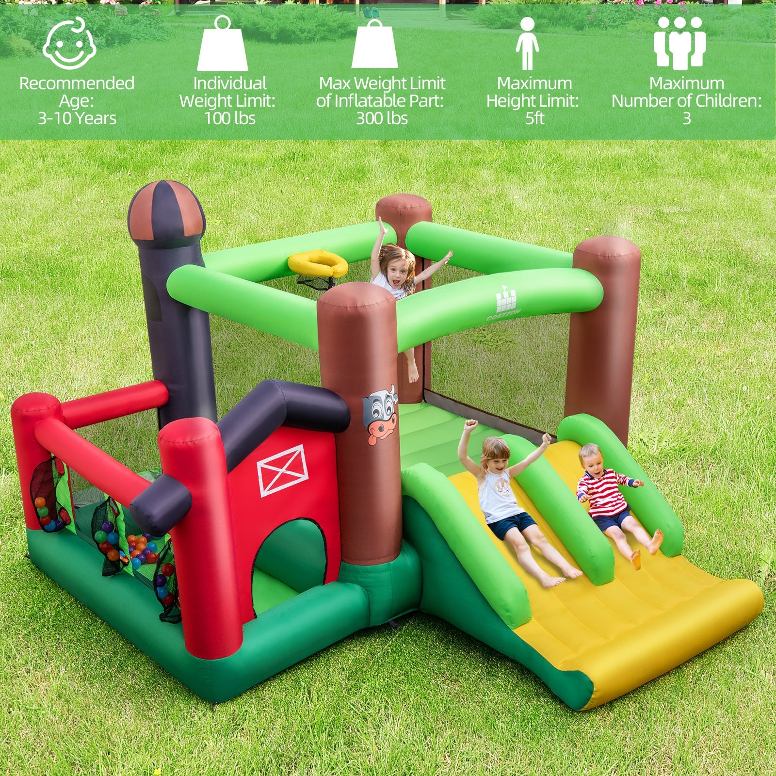6-in-1 Inflatable Bounce House with Double Slides without 735W Blower Bounce House at Gallery Canada