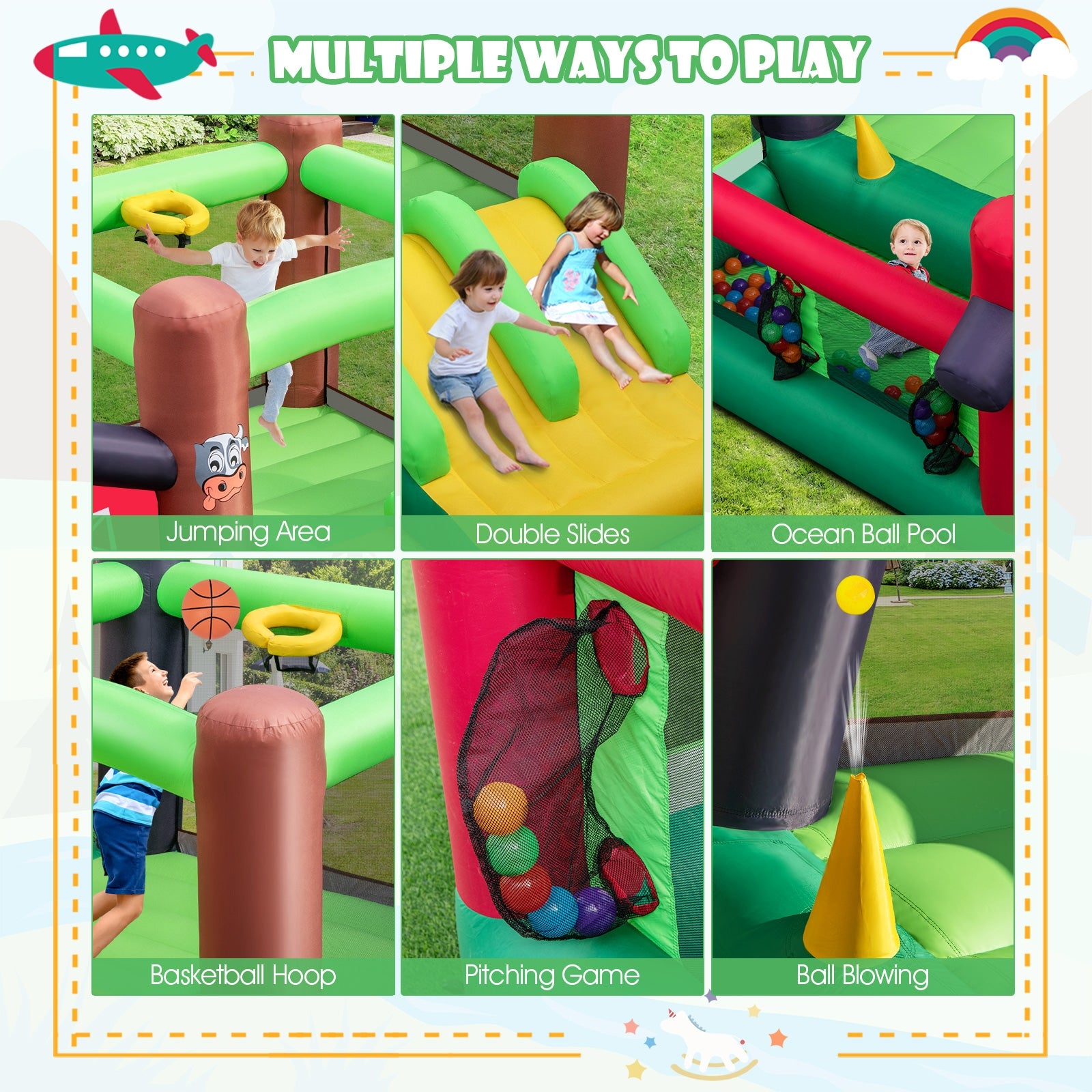 6-in-1 Inflatable Bounce House with Double Slides without 735W Blower Bounce House at Gallery Canada