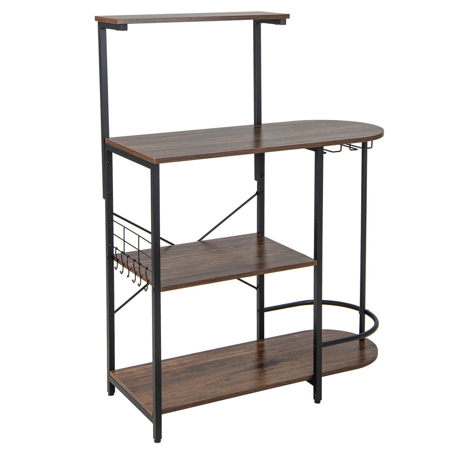 4-Tier Kitchen Bakers Rack with 6 S-Hooks and Stemware Racks, Rustic Brown Baker's Racks   at Gallery Canada