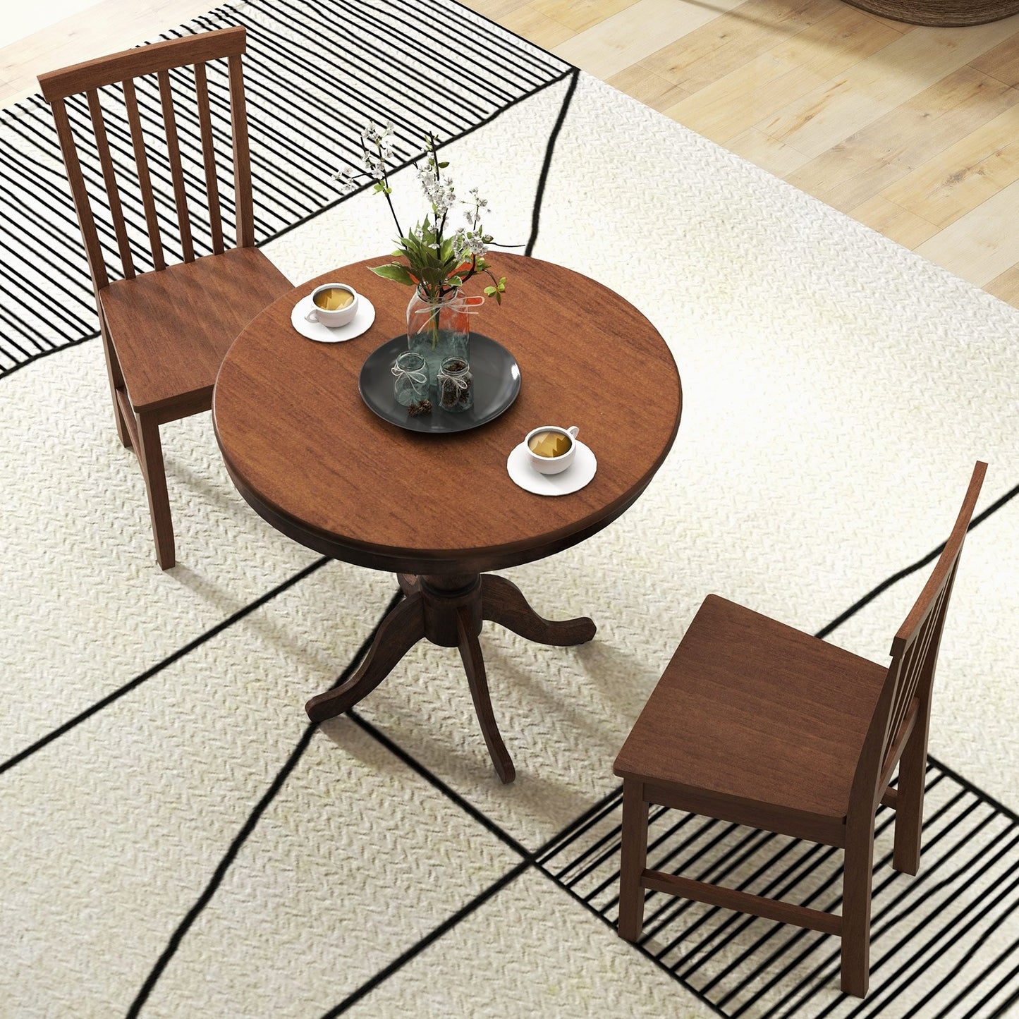 3 Pieces Wooden Dining Table and Chair Set for Cafe Kitchen Living Room, Walnut Dining Room Sets   at Gallery Canada