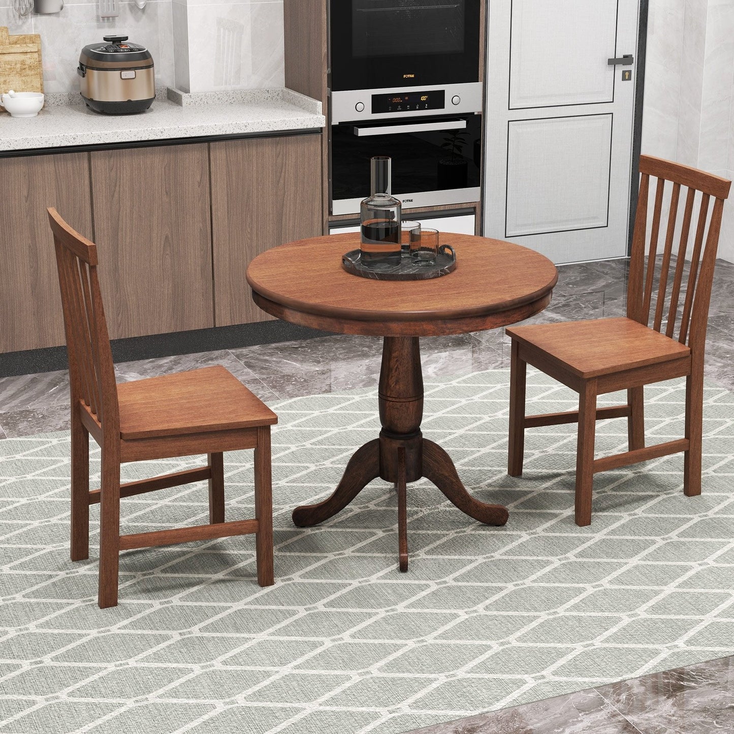 3 Pieces Wooden Dining Table and Chair Set for Cafe Kitchen Living Room, Walnut - Gallery Canada