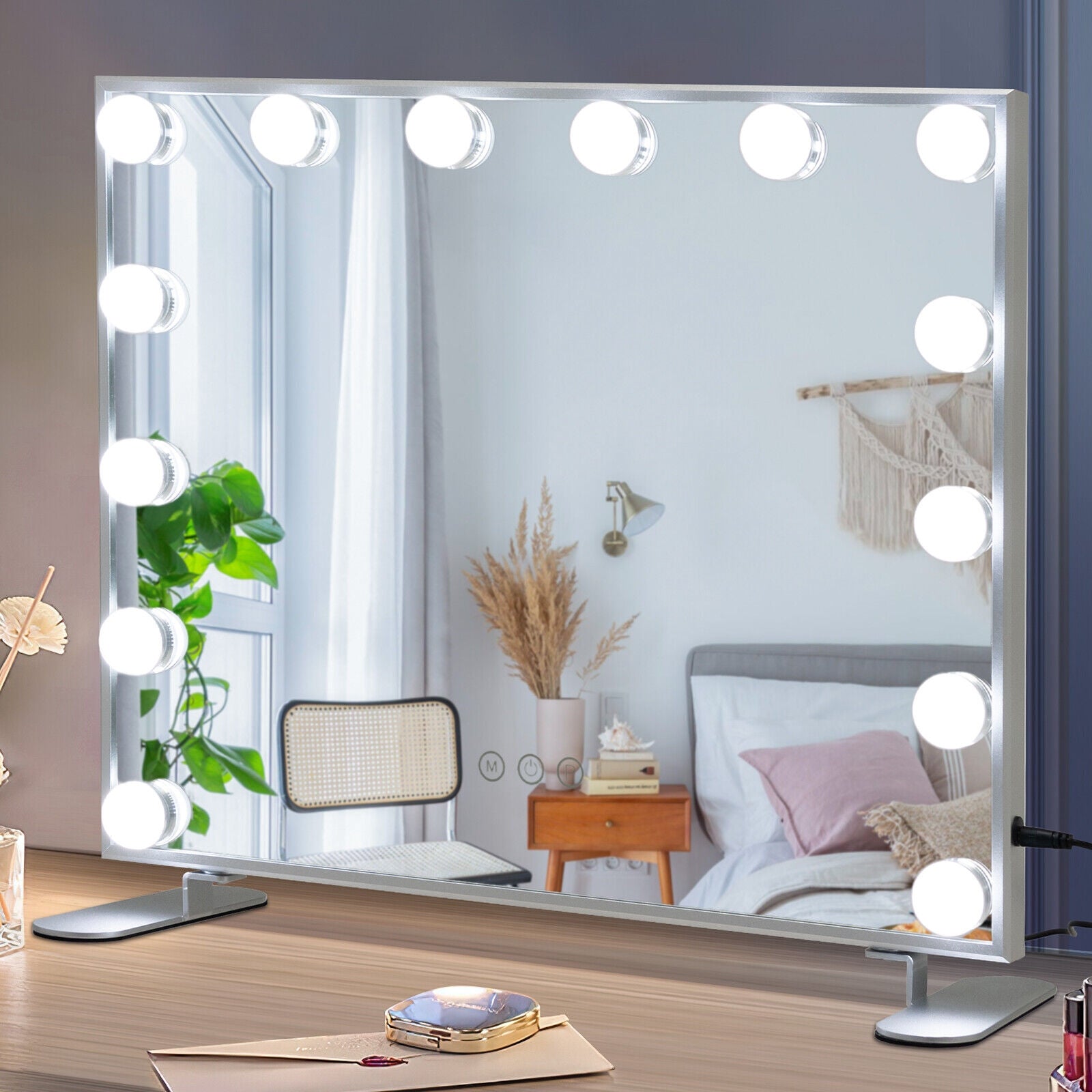 2-in-1 Vanity Mirror with 14 Dimmable LED Bulbs, Silver Wall Mirrors at Gallery Canada