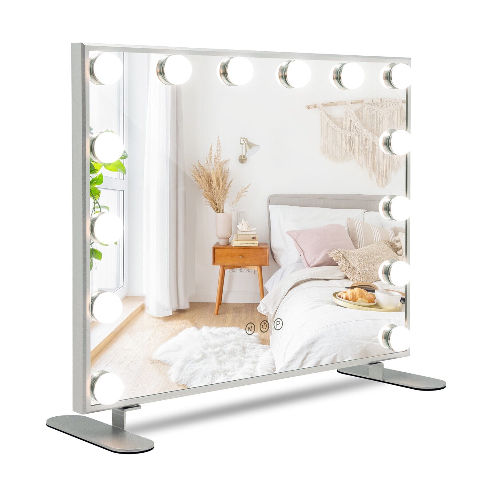 2-in-1 Vanity Mirror with 14 Dimmable LED Bulbs, Silver Wall Mirrors at Gallery Canada