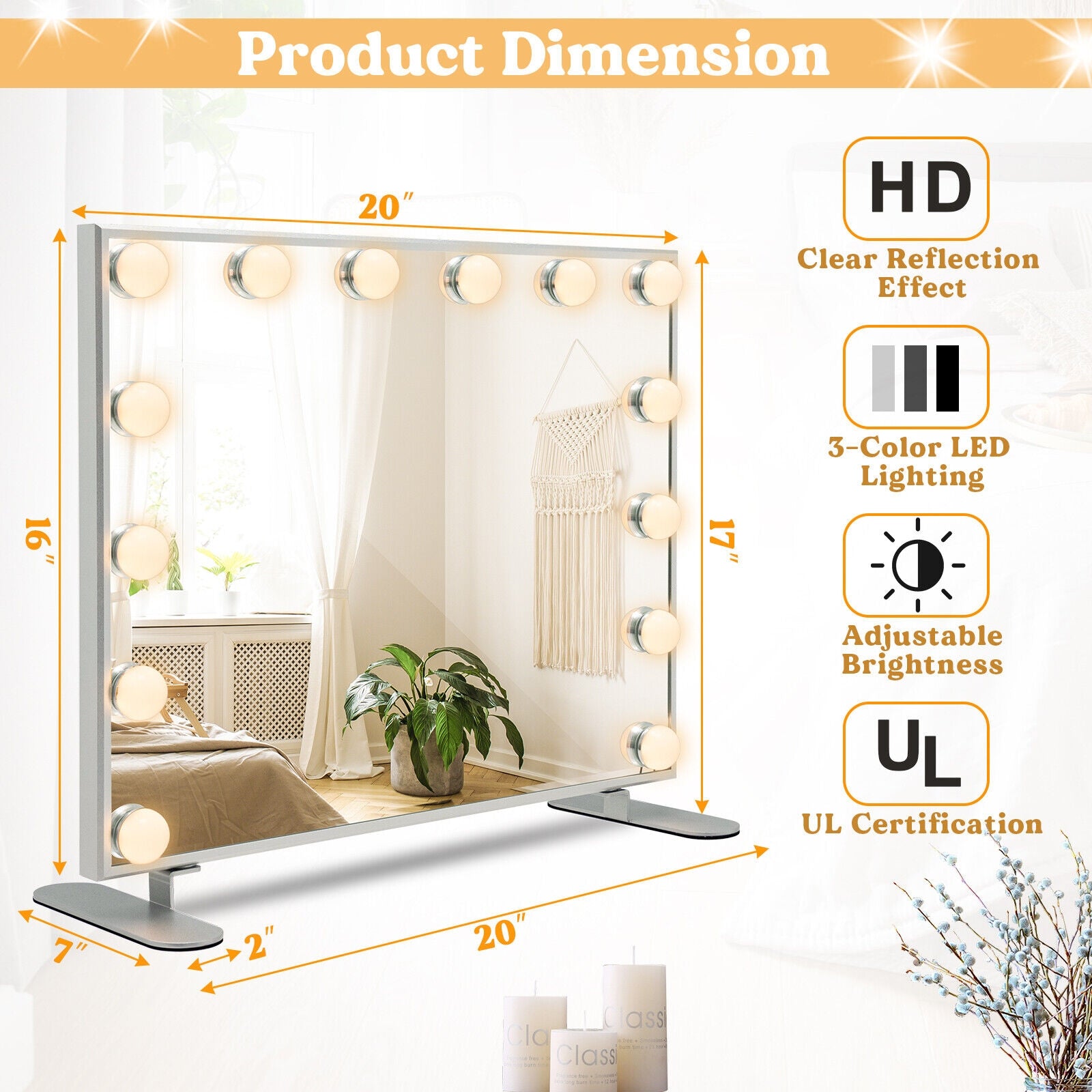 2-in-1 Vanity Mirror with 14 Dimmable LED Bulbs, Silver Wall Mirrors at Gallery Canada