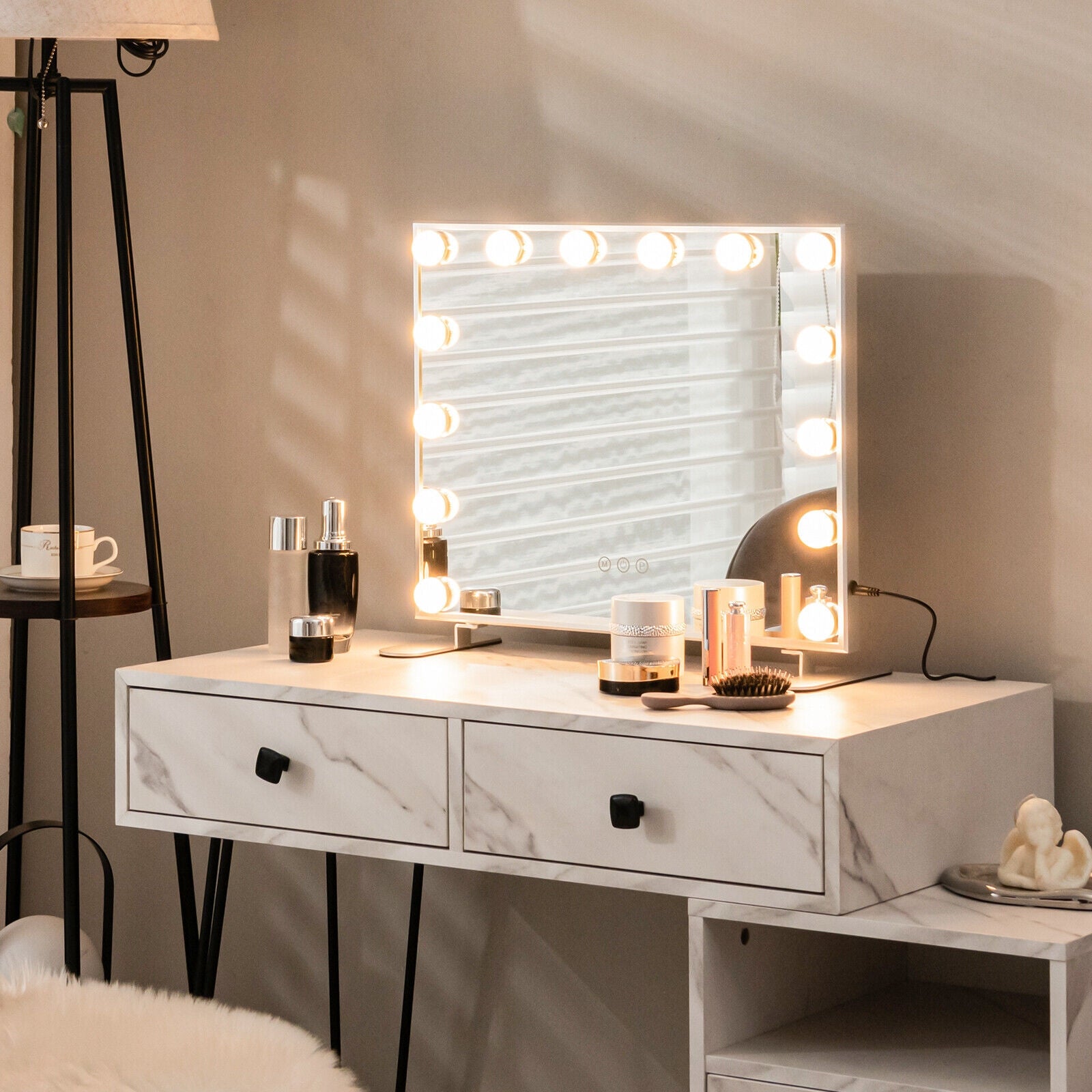 2-in-1 Vanity Mirror with 14 Dimmable LED Bulbs, Silver Wall Mirrors at Gallery Canada