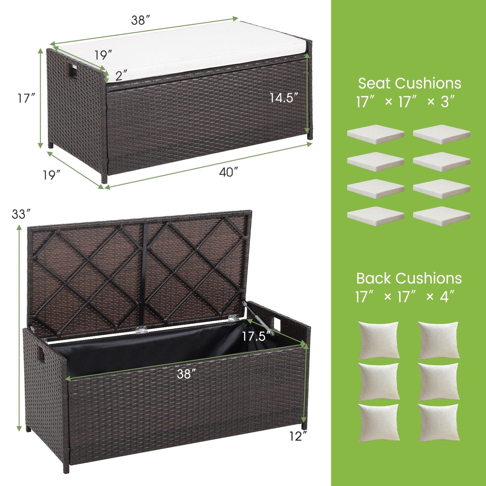 34 Gallon Patio Storage Bench with Seat Cushion and Zippered Liner, Brown Garages   at Gallery Canada