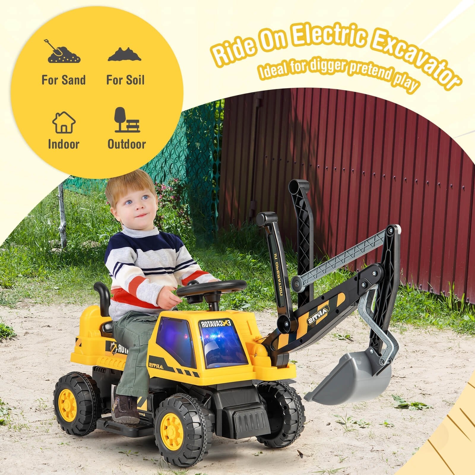 Kids ASTM Certificated Powered Ride On Bulldozer with Front Digger Shovel, Yellow Powered Ride On Toys   at Gallery Canada