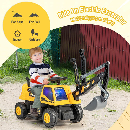 Kids ASTM Certificated Powered Ride On Bulldozer with Front Digger Shovel, Yellow