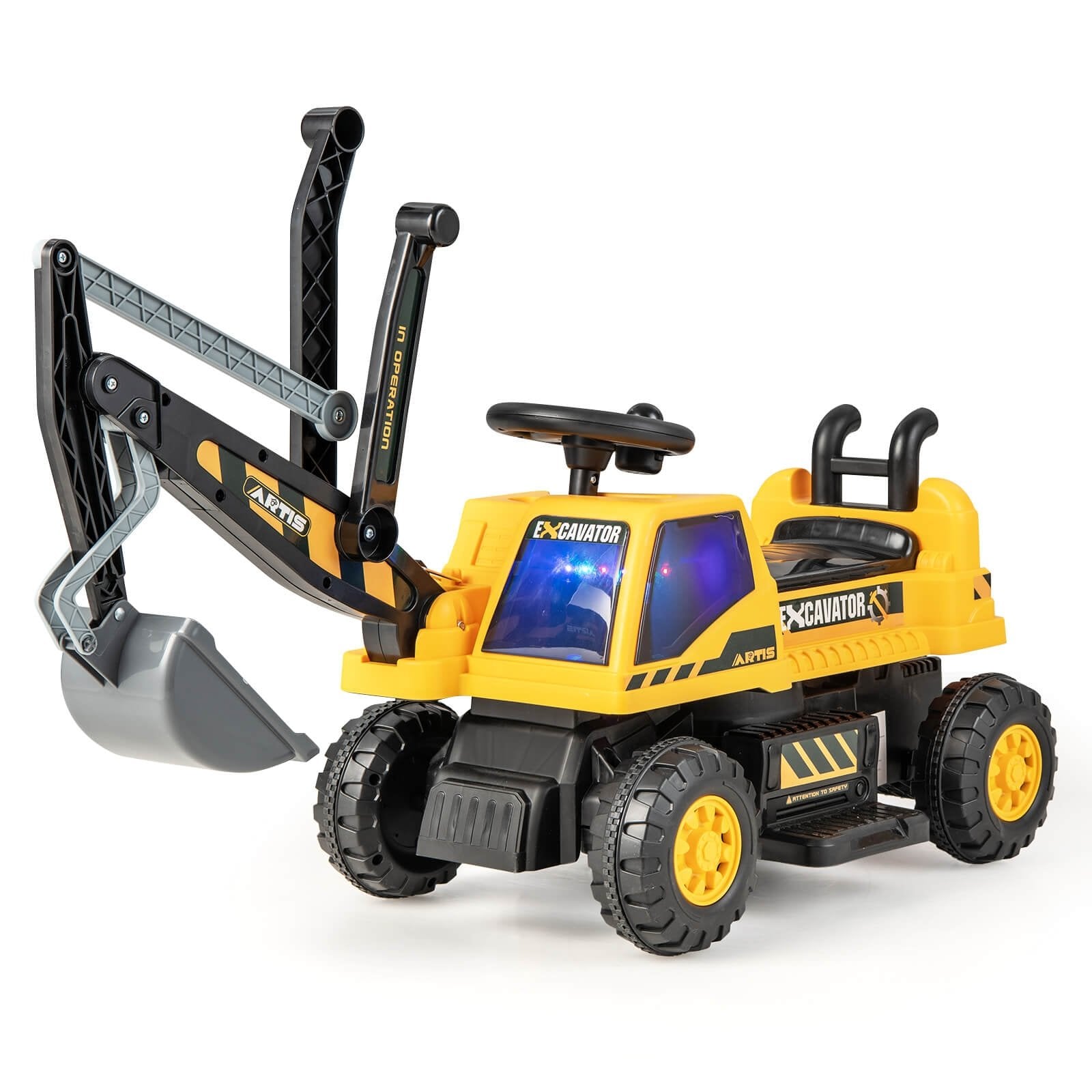 Kids ASTM Certificated Powered Ride On Bulldozer with Front Digger Shovel, Yellow Powered Ride On Toys   at Gallery Canada