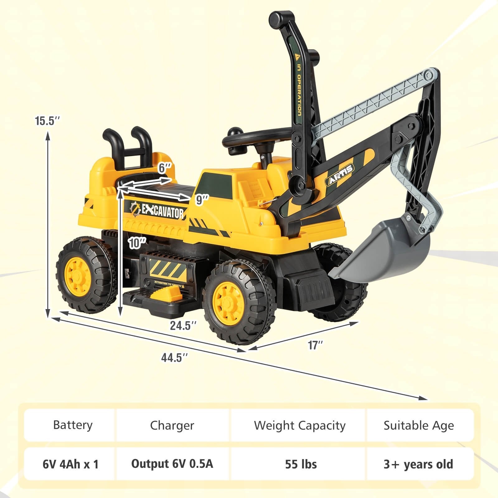 Kids ASTM Certificated Powered Ride On Bulldozer with Front Digger Shovel, Yellow Powered Ride On Toys   at Gallery Canada