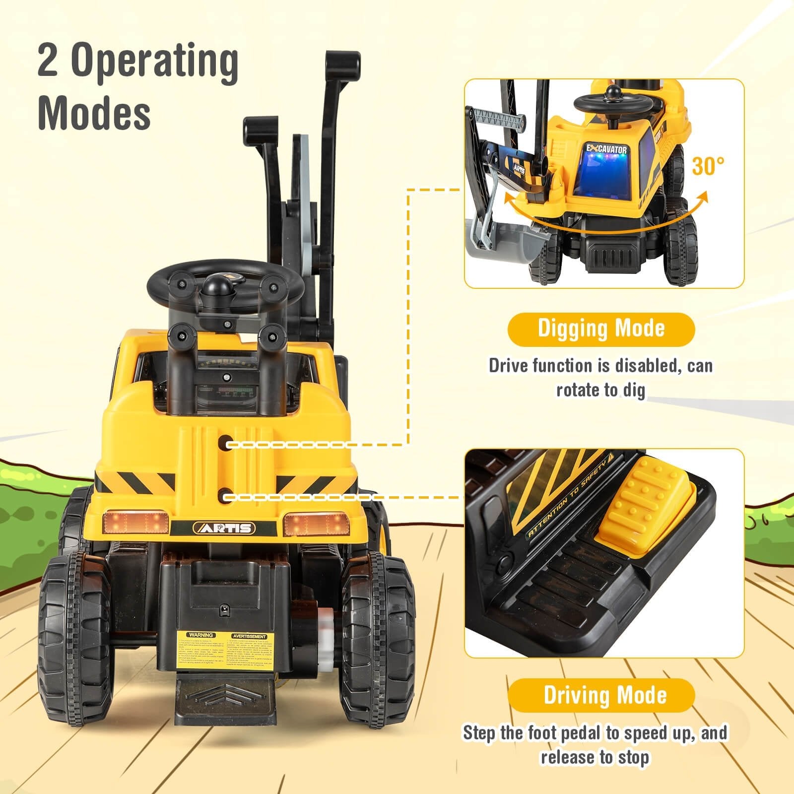 Kids ASTM Certificated Powered Ride On Bulldozer with Front Digger Shovel, Yellow Powered Ride On Toys   at Gallery Canada