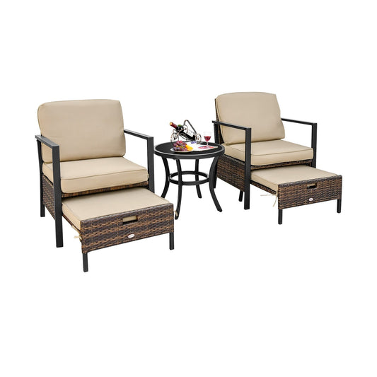5 Pieces Patio Wicker Conversation Set with Soft Cushions for Garden Yard, Beige Patio Conversation Sets   at Gallery Canada