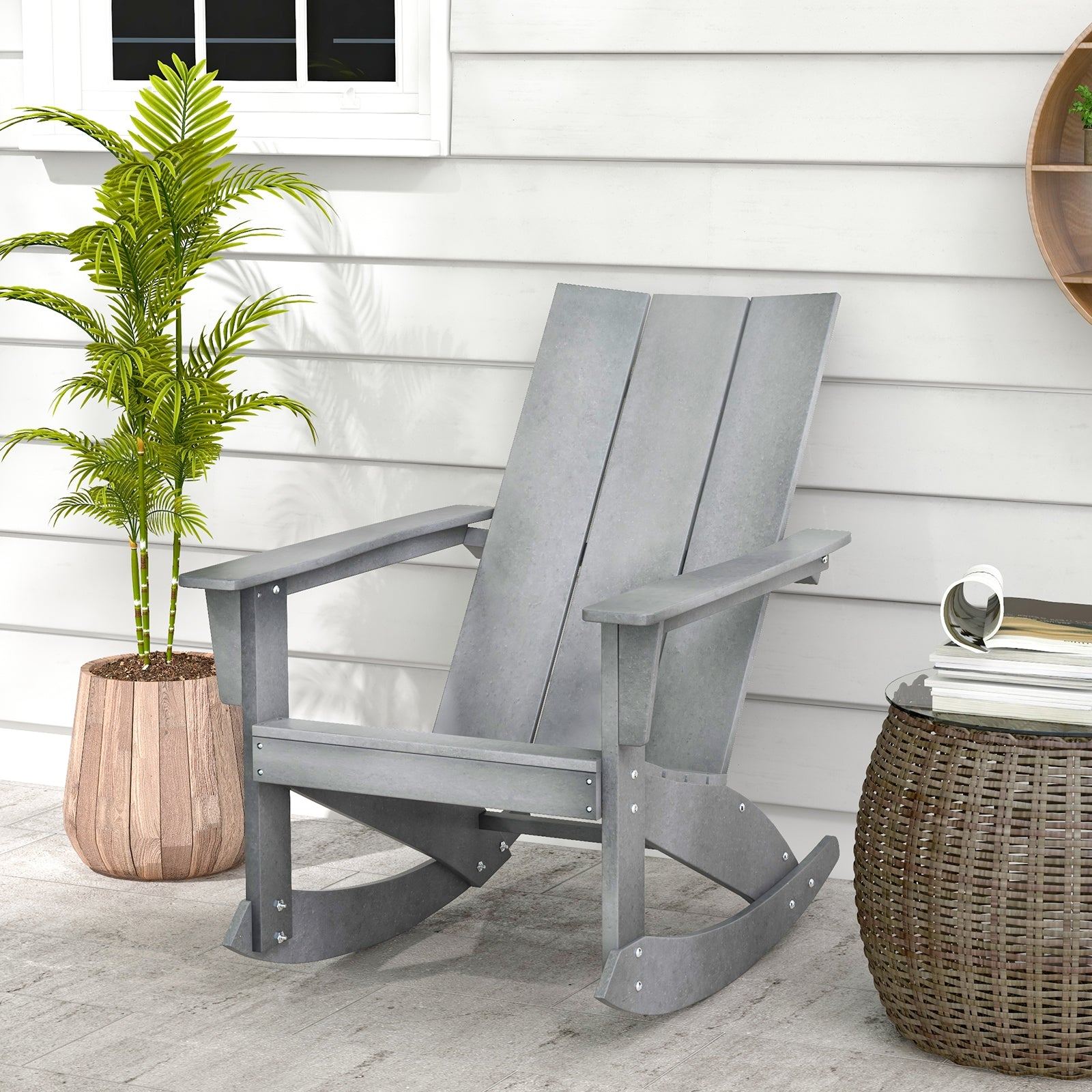 Adirondack Rocking Chair with Curved Back for Balcony, Gray Adirondack Chairs at Gallery Canada