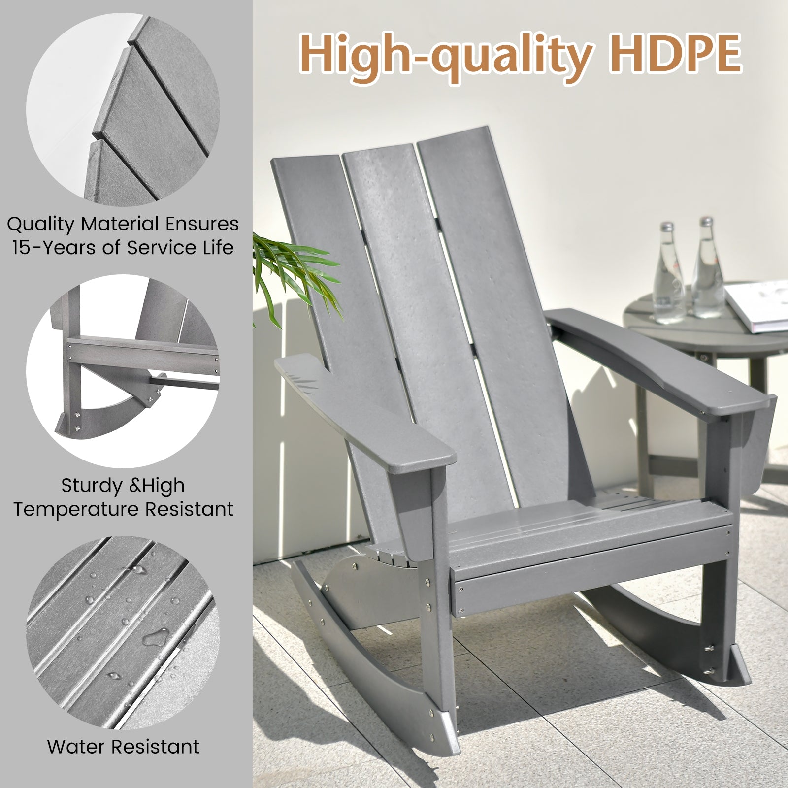 Adirondack Rocking Chair with Curved Back for Balcony, Gray Adirondack Chairs at Gallery Canada