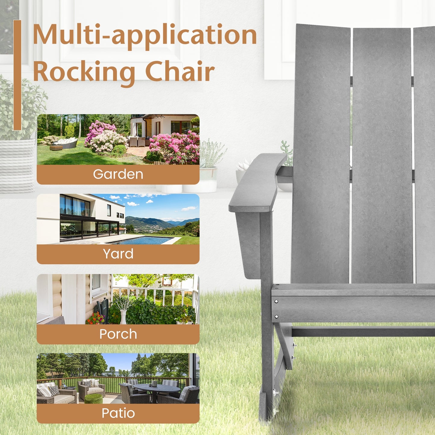 Adirondack Rocking Chair with Curved Back for Balcony, Gray Adirondack Chairs at Gallery Canada