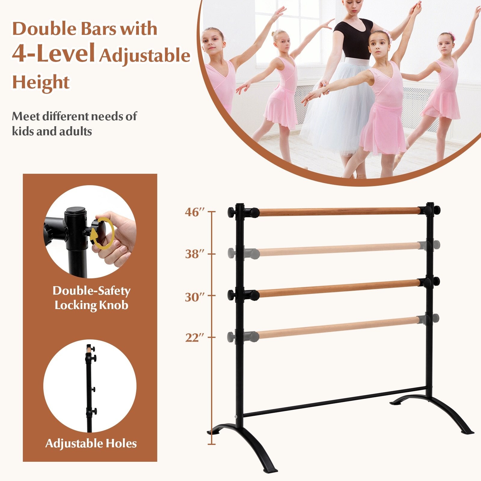 4 Foot Portable  Freestanding Double Ballet Barre, Black Toy Sports   at Gallery Canada