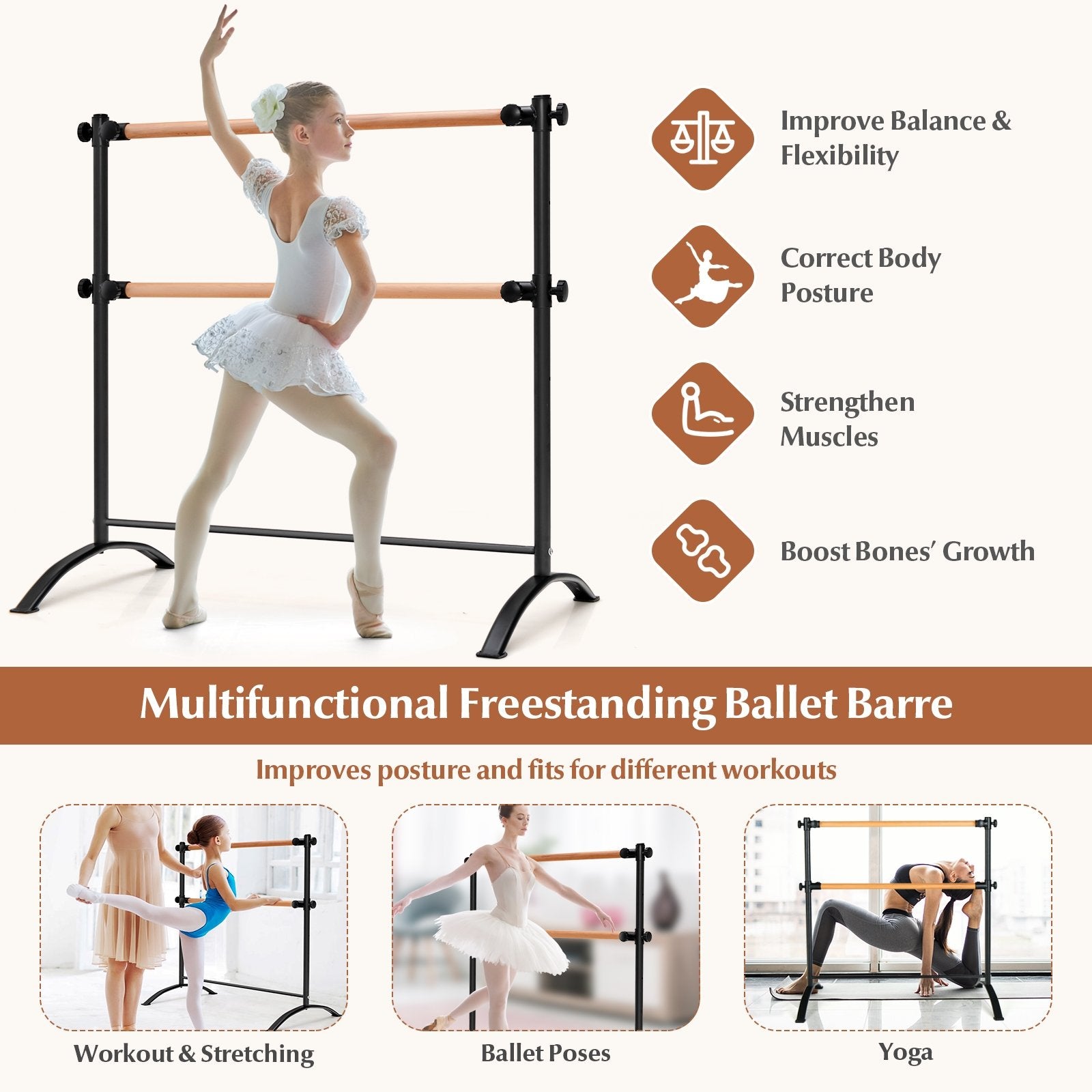 4 Foot Portable  Freestanding Double Ballet Barre, Black Toy Sports   at Gallery Canada