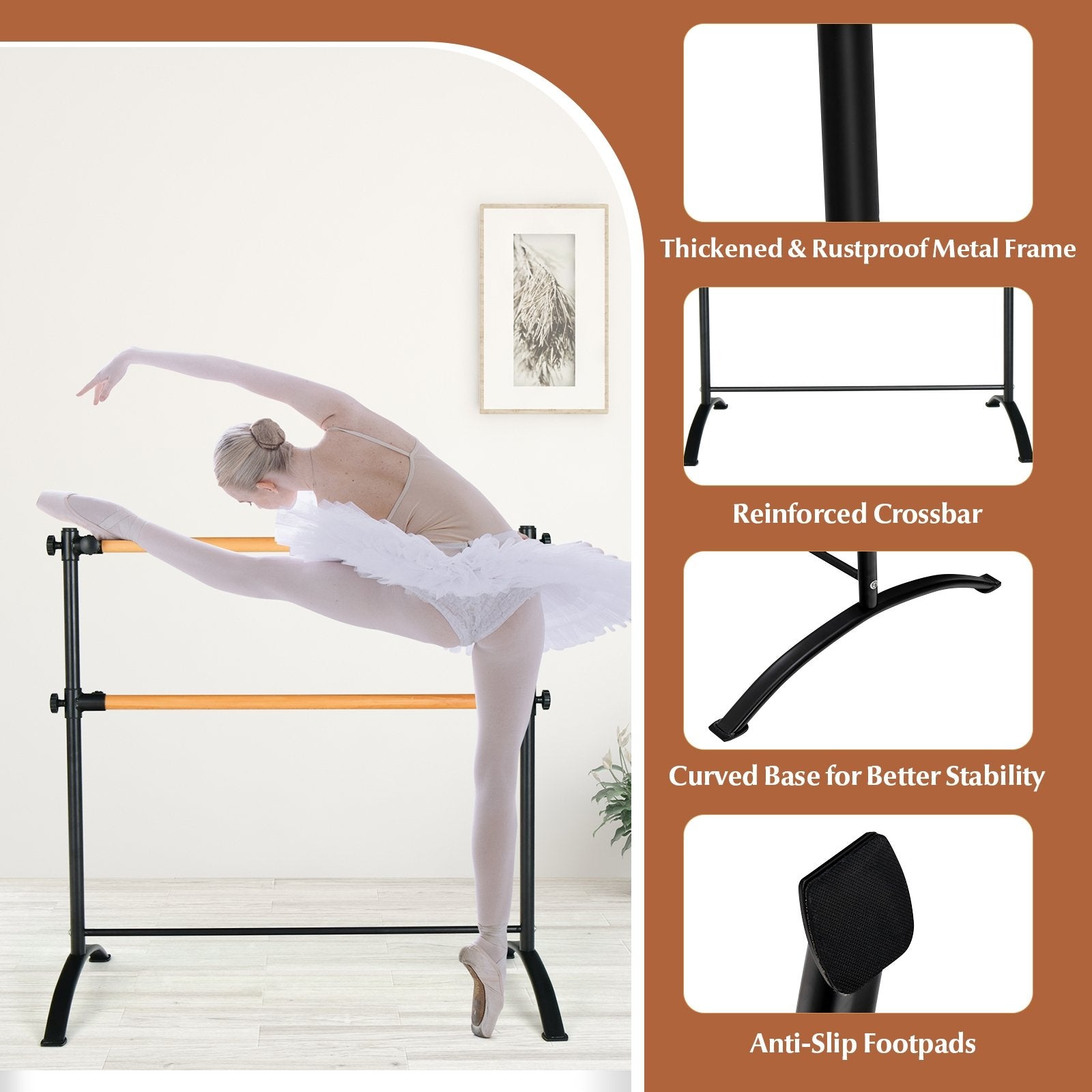 4 Foot Portable  Freestanding Double Ballet Barre, Black Toy Sports   at Gallery Canada