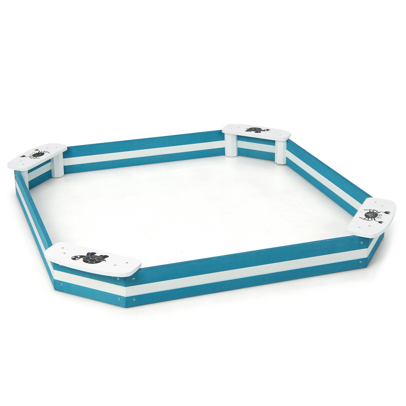 Outdoor Solid Wood Sandbox with 4 Built-in Animal Patterns Seats, Blue Sandboxes at Gallery Canada