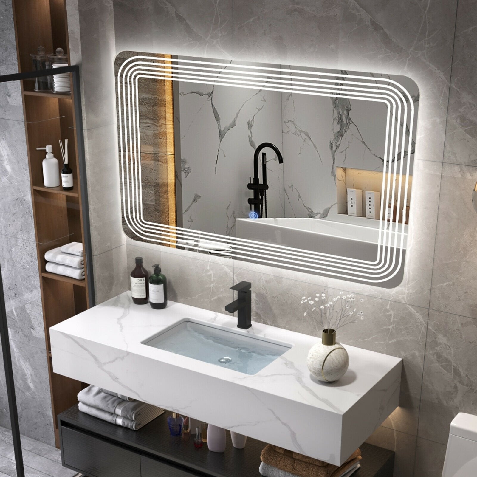 LED Bathroom Vanity Wall-Mount Mirror with Touch Button, White Wall Mirrors   at Gallery Canada