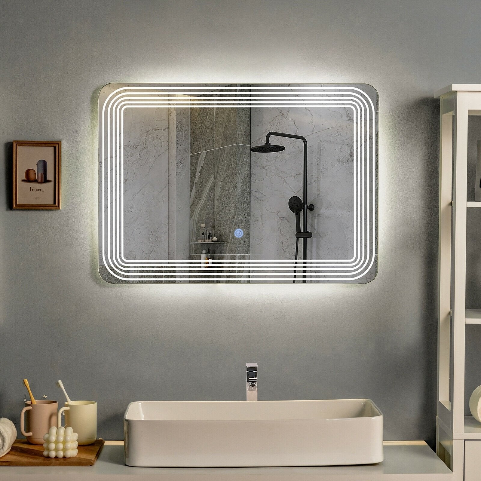 LED Bathroom Vanity Wall-Mount Mirror with Touch Button, White Wall Mirrors   at Gallery Canada